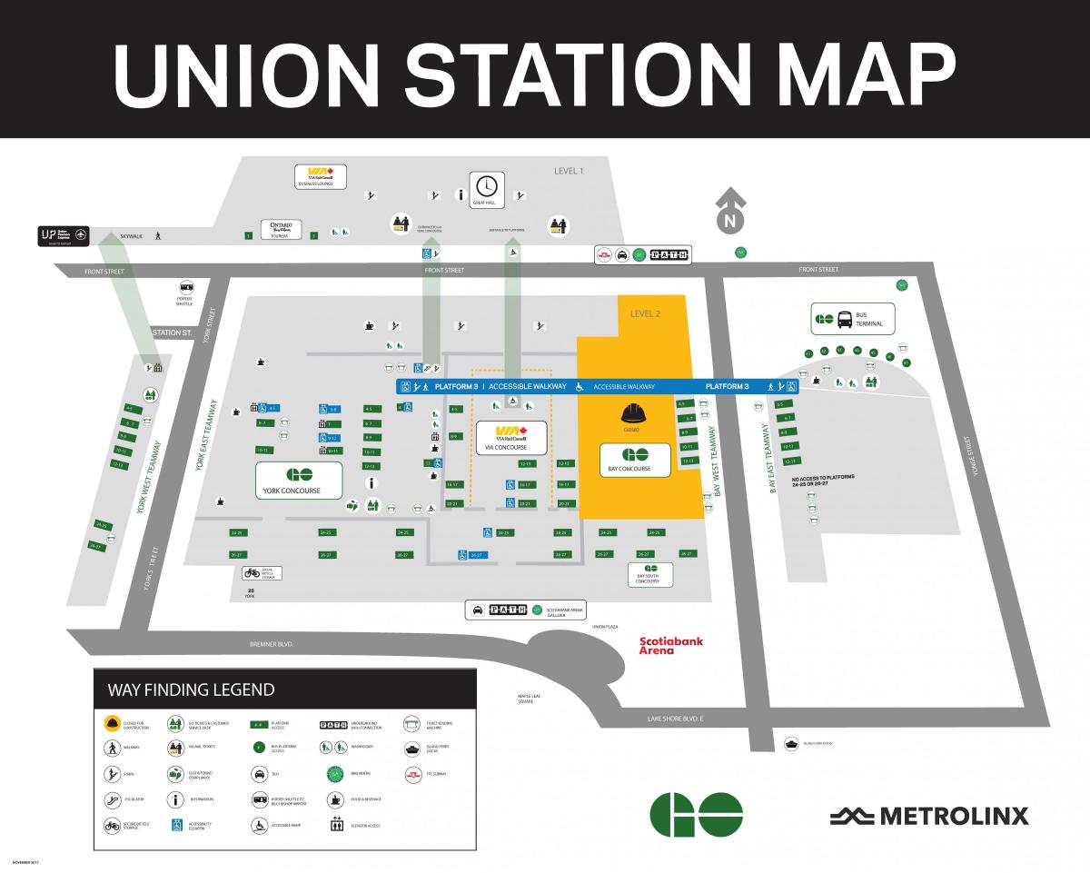 ユニオン駅のトロントの地図